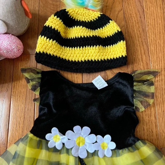 Halloween BEE Dress Costume Toddler Yellow Black Floral Striped Hat Beanie T3/T4 - Picture 3 of 16